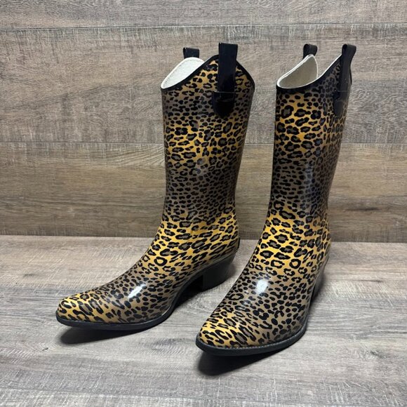 Corkys Western Leopard Print Rubber Rain Boots Women's Size 10 - Picture 1 of 6